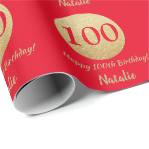 Papier Cadeau Joyeux 100e anniversaire Parties scintillant rouge