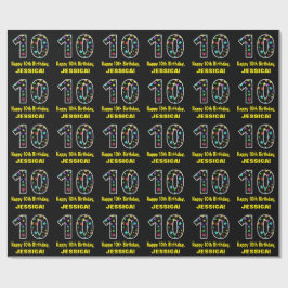 Papier Cadeau Joyeux 10e anniversaire, Fun Colorful Stars Motif 