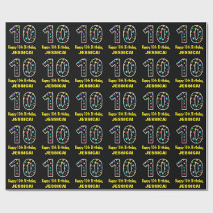 Papier Cadeau Joyeux 10e anniversaire, Fun Colorful Stars Motif 