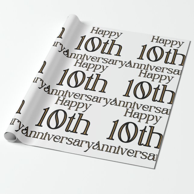 Papier Cadeau Joyeux 10e anniversaire papier d'enveloppement (Déroulé)
