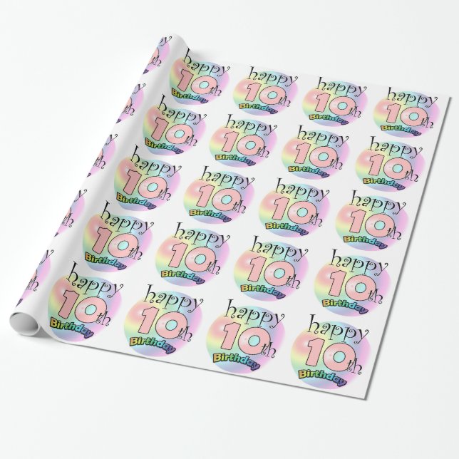 Papier Cadeau Joyeux 10e anniversaire (rose) (Déroulé)