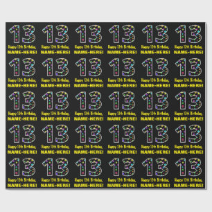 Papier Cadeau Joyeux 13e anniversaire, Fun Colorful Stars Motif 