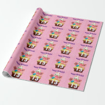 Joyeux 13e anniversaire lapin papier d'emballage d