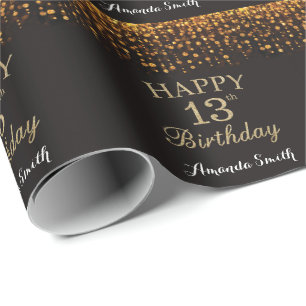 Papier Cadeau Joyeux 13e anniversaire Parties scintillant Noir e