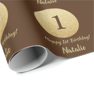 Papier Cadeau Joyeux 15e anniversaire Brown et Parties scintilla