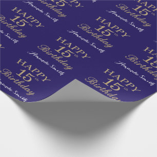 Papier Cadeau Joyeux 15e anniversaire Parties scintillant d'or e