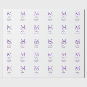 Papier Cadeau Joyeux 16e anniversaire violet ajouter nom monogra