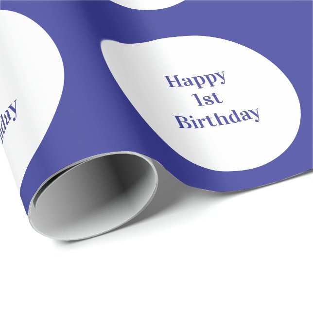 Papier Cadeau Joyeux 1er Anniversaire Blue Polka Dot Boys Girls (Coin rond)