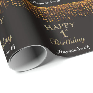 Papier Cadeau Joyeux 1er anniversaire Parties scintillant noire 
