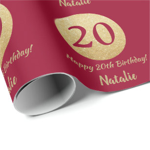 Papier Cadeau Joyeux 20e anniversaire Bourgogne Parties scintill