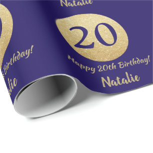 Papier Cadeau Joyeux 20e anniversaire Parties scintillant bleue 