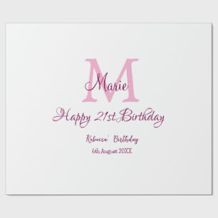 Papier Cadeau Joyeux 21e Anniversaire rose ajouter nom monogramm