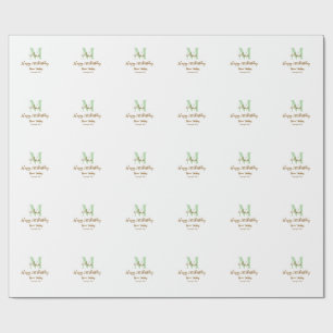 Papier Cadeau Joyeux 21e Anniversaire vert ajouter nom monogramm