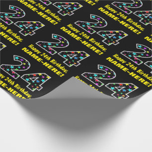 Papier Cadeau Joyeux 24e anniversaire, Fun Colorful Stars Motif 