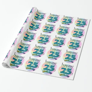 Papier Cadeau Joyeux 25e anniversaire (blauw)