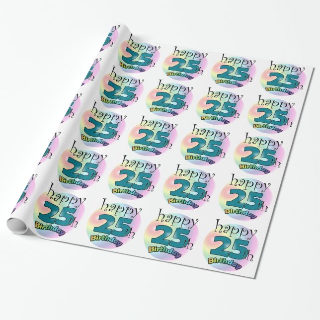 Papier Cadeau Joyeux 25e anniversaire (blauw) (Déroulé)