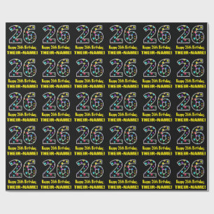 Papier Cadeau Joyeux 26e anniversaire, Fun Colorful Stars Motif 