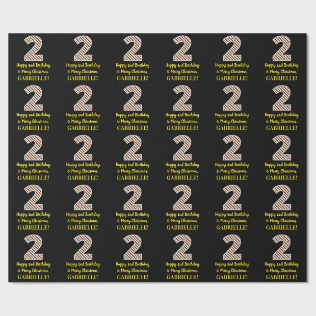 Papier Cadeau Joyeux 2e anniversaire & Joyeux Noël, Nom personna (Plat)
