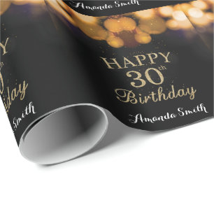 Papier Cadeau Joyeux 30e anniversaire Parties scintillant Noire 