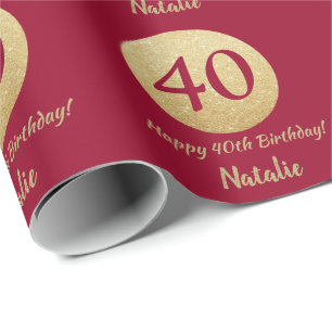 Papier Cadeau Joyeux 40e anniversaire Bourgogne Parties scintill