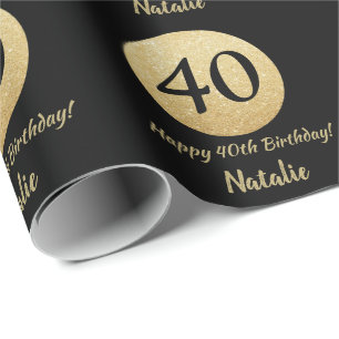 Papier Cadeau Joyeux 40e anniversaire Parties scintillant Noir e