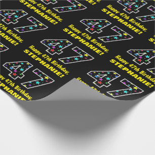 Papier Cadeau Joyeux 47e anniversaire, Fun Colorful Stars Motif 