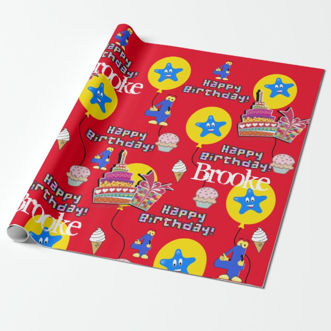 Papier Cadeau Joyeux 4 Anniversaire Ballons papier d'enveloppeme (Déroulé)