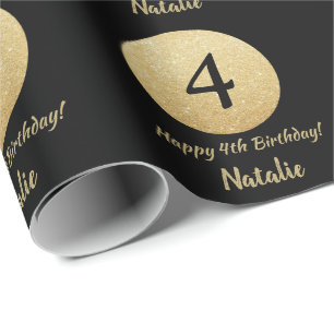 Papier Cadeau Joyeux 4e anniversaire Parties scintillant Noir et