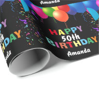 Joyeux 50e anniversaire Ballons colorés Noir