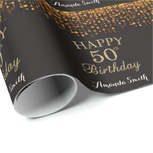 Papier Cadeau Joyeux 50e anniversaire Parties scintillant Noire 