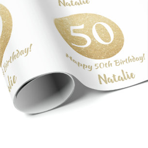 Papier Cadeau Joyeux 50e anniversaire Parties scintillant or et 