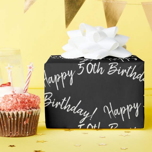 Papier Cadeau Joyeux 50ème anniversaire en noir (Fête d'anniversaire)