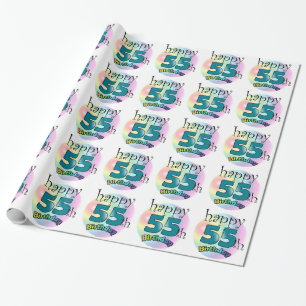 Papier Cadeau Joyeux 55e anniversaire (blauw)