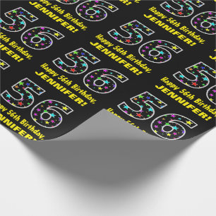 Papier Cadeau Joyeux 56e anniversaire, Fun Colorful Stars Motif 