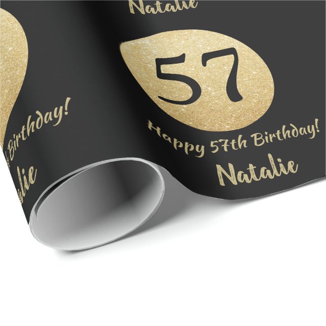 Papier Cadeau Joyeux 57e anniversaire Parties scintillant Noir e (Coin rond)