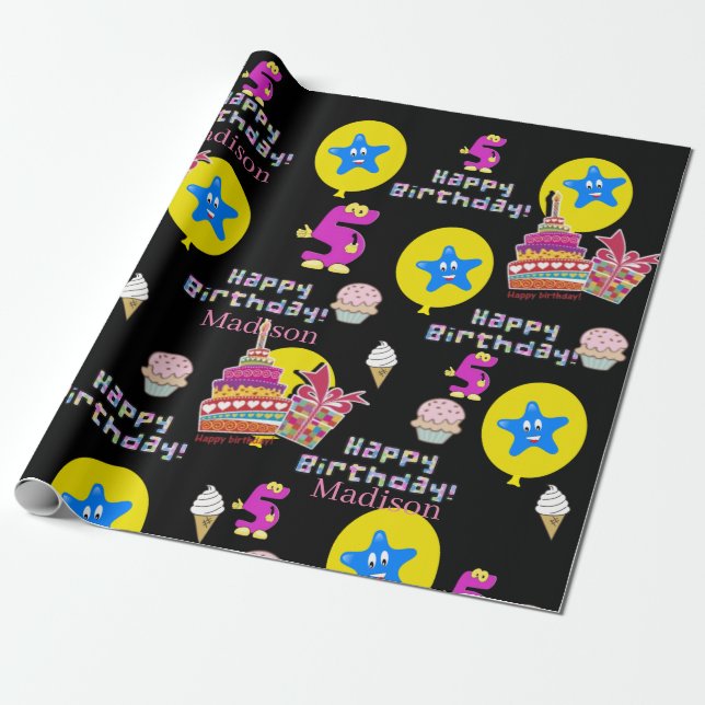 Papier Cadeau Joyeux 5 Anniversaire Ballons papier d'enveloppeme (Déroulé)