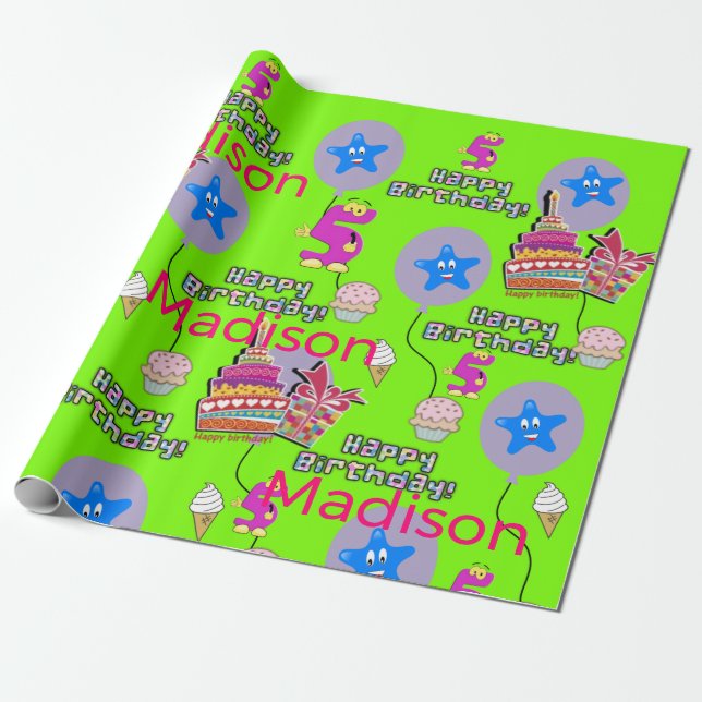 Papier Cadeau Joyeux 5 Anniversaire Ballons papier d'enveloppeme (Déroulé)
