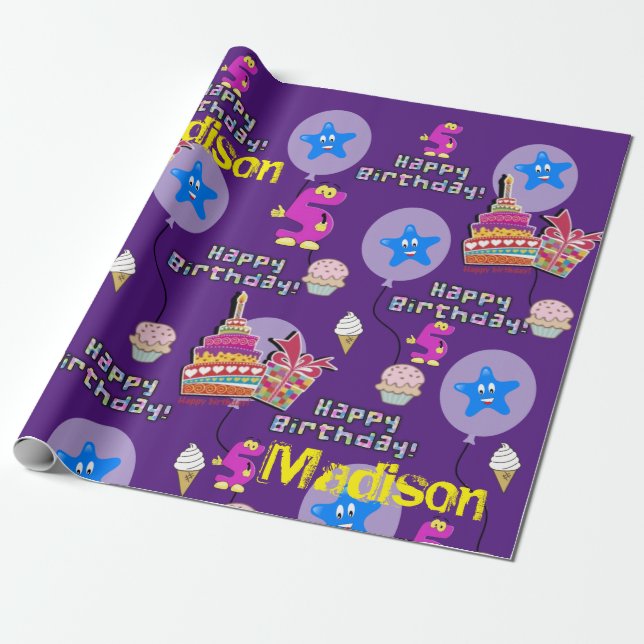 Papier Cadeau Joyeux 5 Anniversaire Ballons papier d'enveloppeme (Déroulé)