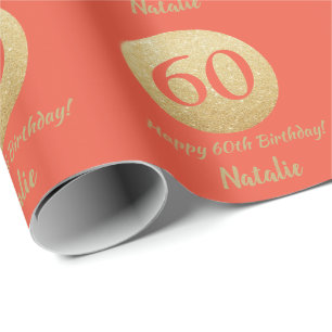 Papier Cadeau Joyeux 60e anniversaire Coral Orange et Parties sc