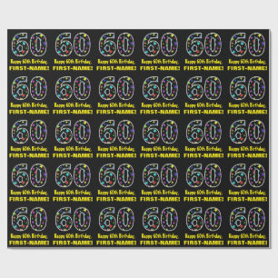 Papier Cadeau Joyeux 60e anniversaire, Fun Colorful Stars Motif 