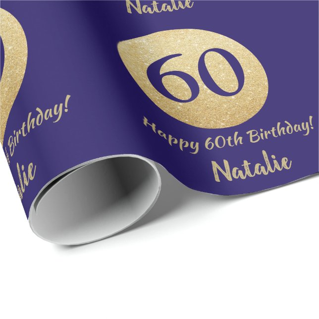Papier Cadeau Joyeux 60e anniversaire Marine Parties scintillant (Coin rond)