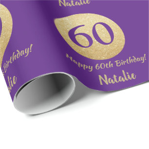 Papier Cadeau Joyeux 60e anniversaire Parties scintillant violet
