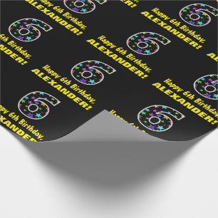 Papier Cadeau Joyeux 6e anniversaire, Fun Colorful Stars Motif 6