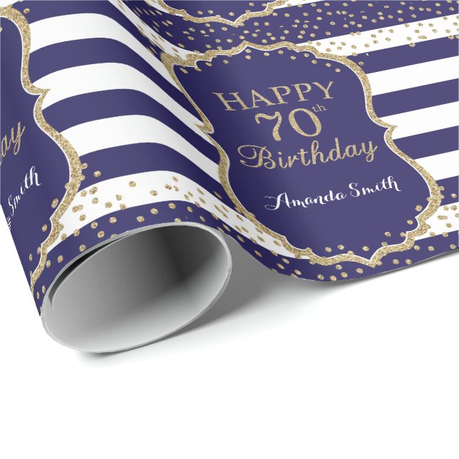 Papier Cadeau Joyeux 70e anniversaire de la Parties scintillant  (Coin rond)
