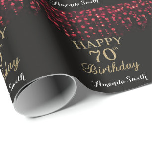 Papier Cadeau Joyeux 70e anniversaire Parties scintillant rouge 