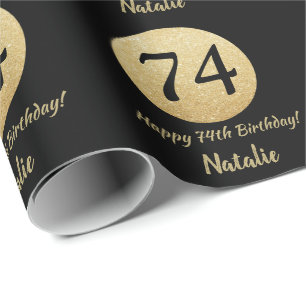 Papier Cadeau Joyeux 74e anniversaire Parties scintillant Noir e