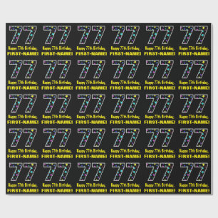 Papier Cadeau Joyeux 77e anniversaire, Fun Colorful Stars Motif 