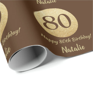 Papier Cadeau Joyeux 80e anniversaire Brown et Parties scintilla