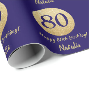 Papier Cadeau Joyeux 80e anniversaire Marine Parties scintillant