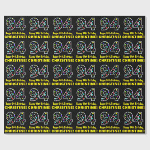Papier Cadeau Joyeux 94e anniversaire, Fun Colorful Stars Motif 